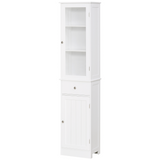 kleankin Tall Bathroom Storage Cabinet with 3 Open Shelves and Acrylic Door – Narrow Anti-Toppling Unit, White