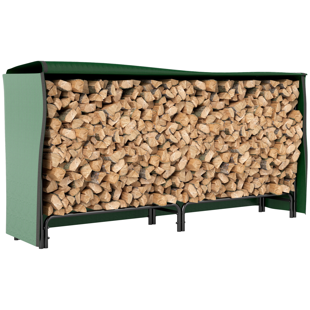 Outsunny Metal Firewood Rack with PE Cover, 0.6m³ Capacity – Outdoor Log Store, Dark Green