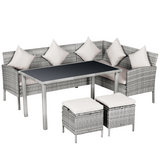 Outsunny 5-Piece PE Rattan Garden Set with 2-Seater Loungers, Footstools & Glass-Top Table – Patio Furniture