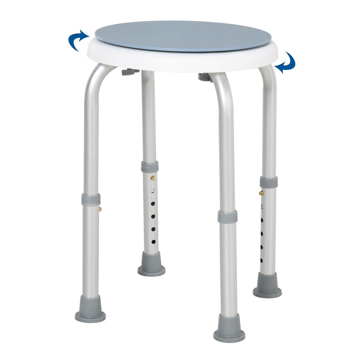 HOMCOM 360 Degree Swivel Seat Bath Shower Stool – Adjustable Height Aluminium Backless Stool, 135kg Capacity