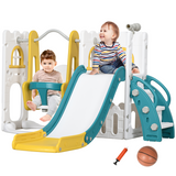 AIYAPLAY 6 in 1 Toddler Climber and Slide Set with Swing, Basketball Hoop & Telescope – Ages 1-3, Yellow