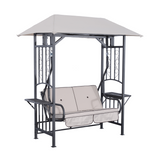 Outsunny 2-Seater Canopy Swing Chair with Side Tables & Cushions – 2-in-1 Garden Gazebo Swing, Steel Frame