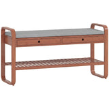 HOMCOM Bamboo Shoe Bench with 2 Drawers & Cushioned Seat, 105 cm – Dark Brown & Grey
