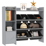 AIYAPLAY Kids Toy Storage Unit with 8 Removable Bins, Shelves & Cabinet – Grey