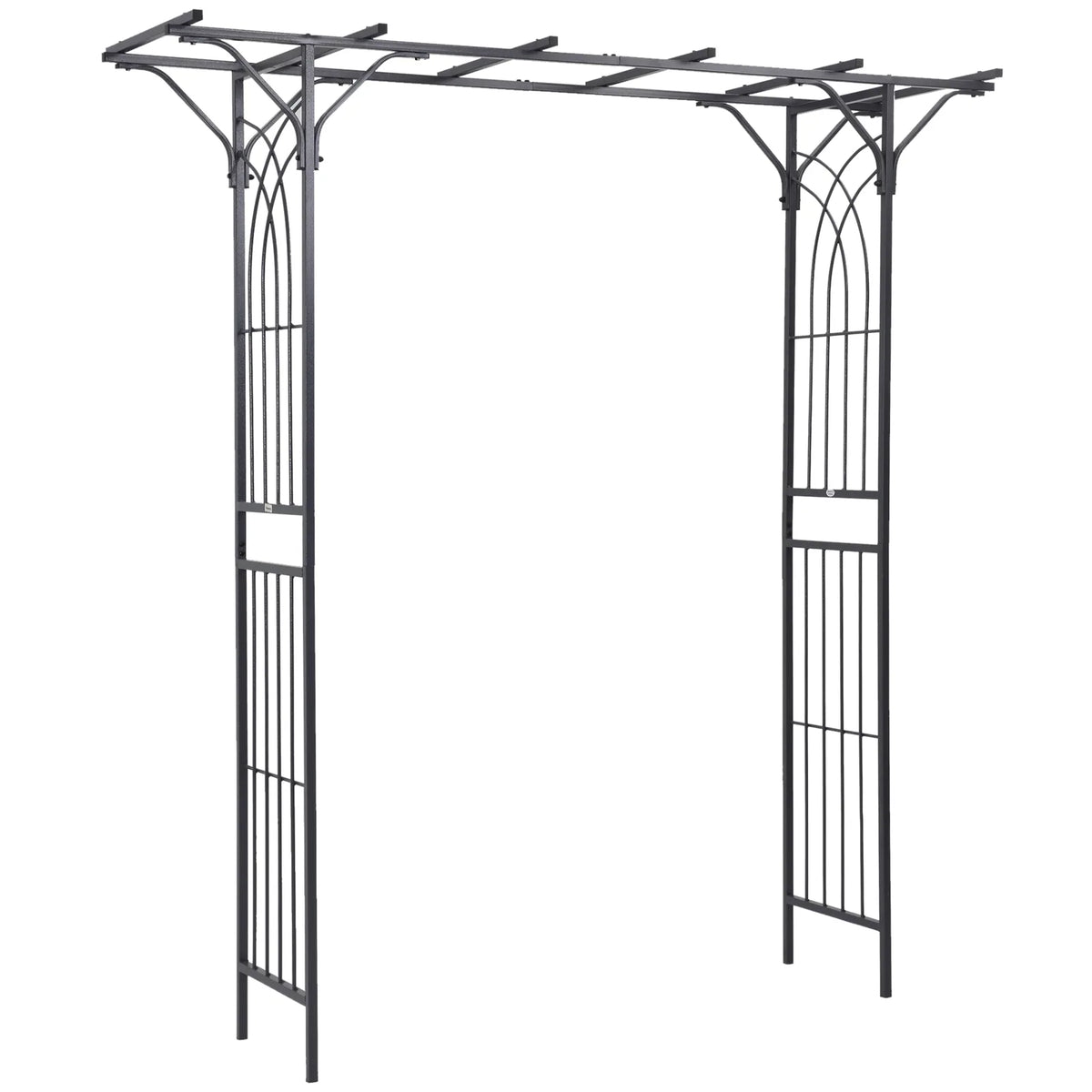 Outsunny 210 cm Metal Garden Trellis Arch with Steel Tubing & Scrollwork – Wedding Arbour, Dark Grey