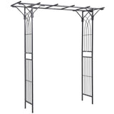Outsunny 210 cm Metal Garden Trellis Arch with Steel Tubing & Scrollwork – Wedding Arbour, Dark Grey