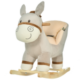 HOMCOM Kids Ride-On Rocking Donkey with Sound Button, Handlebars, Seat Belt and Plush Body – Ages 18-36 Months
