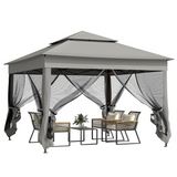 Outsunny 3.25m Pop-Up Gazebo with Net Curtains & Drainage Holes – Folding Party Tent, Dark Grey