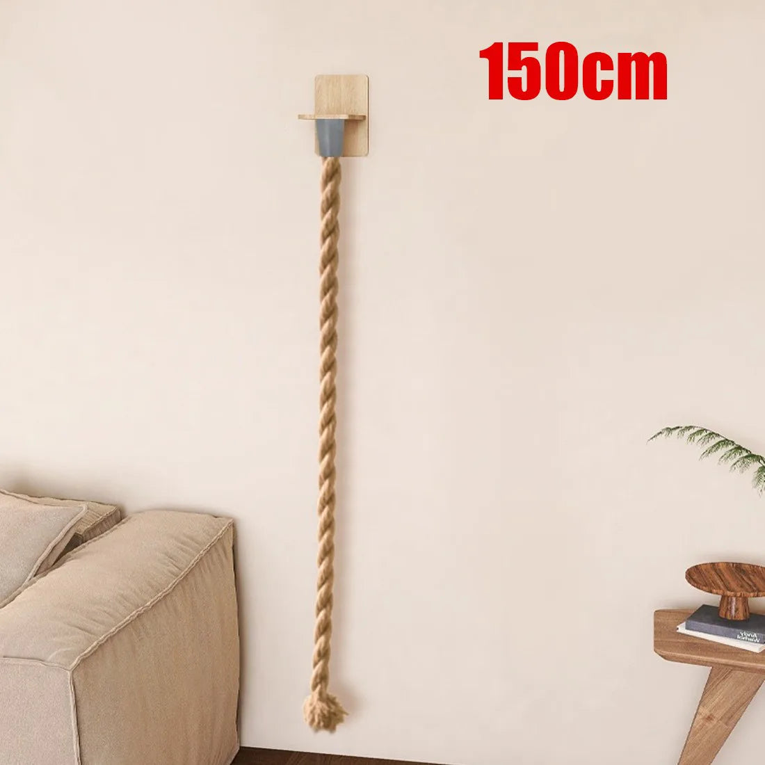 1.5m Wall-Mounted Cat Climbing & Scratching Rope Post – Pine Wood & Hemp Rope