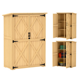 Outsunny Wooden Garden Tool Storage Cabinet with Double Doors, Shelves and Asphalt Roof – Fir Wood, Natural