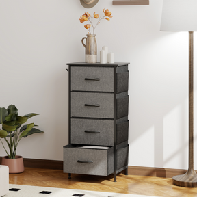 Wood storage chest of four drawers with side pockets