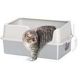 PawHut Stainless Steel Cat Litter Box with High Sides, Sand Drop Area & Scoop – Extra Large, Grey