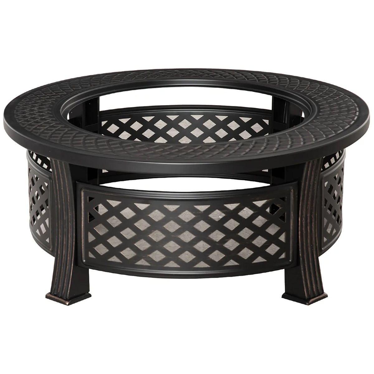 Outsunny 2-in-1 Outdoor Fire Pit with Grill Net, Mesh Lid and Poker – Camping and Bonfire, Bronze Tone