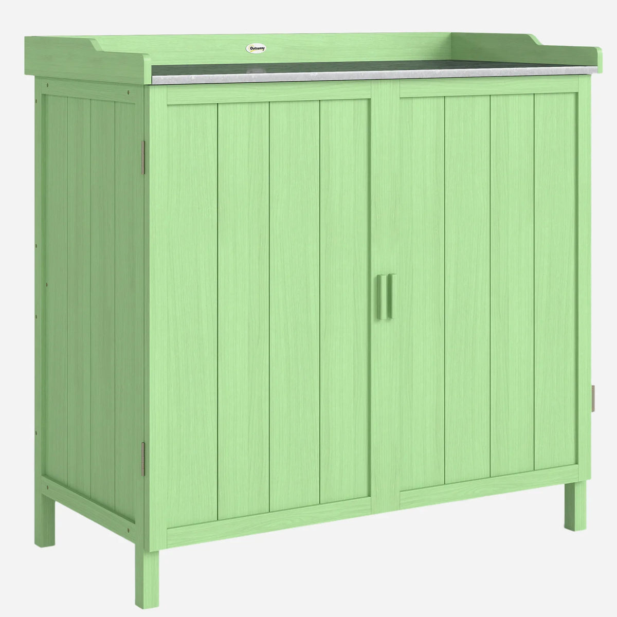 Outsunny Wooden Garden Storage Cabinet with Galvanised Top – 2-in-1 Potting Bench and Tool Shed, Green