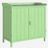 Outsunny Wooden Garden Storage Cabinet with Galvanised Top – 2-in-1 Potting Bench and Tool Shed, Green