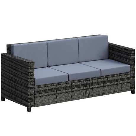 Outsunny 3-seater rattan garden sofa in grey, front view