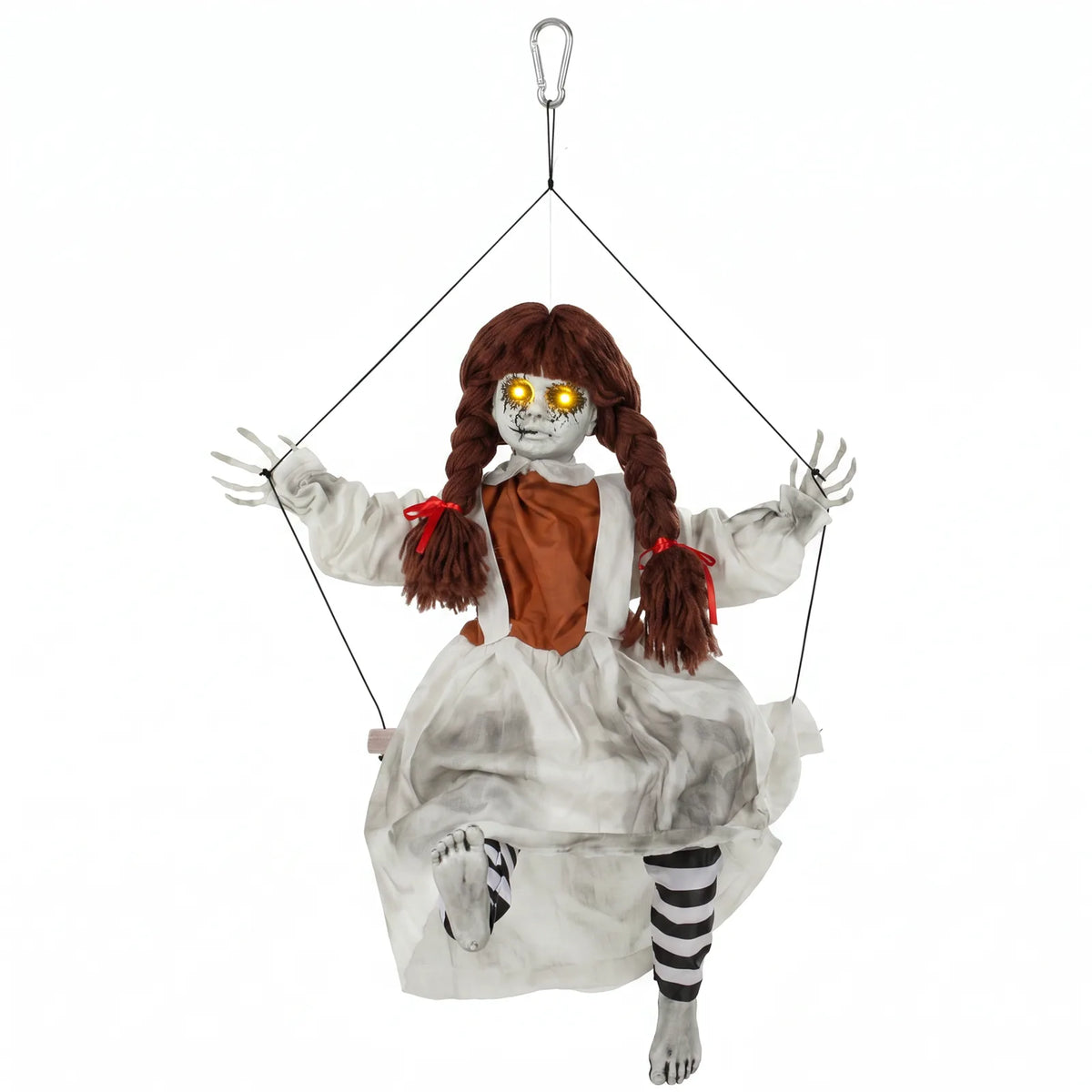 HOMCOM 80 cm Halloween Animated Hanging Creepy Girl on Swing Decoration, Kicking Legs