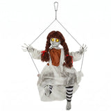 HOMCOM 80 cm Halloween Animated Hanging Creepy Girl on Swing Decoration, Kicking Legs