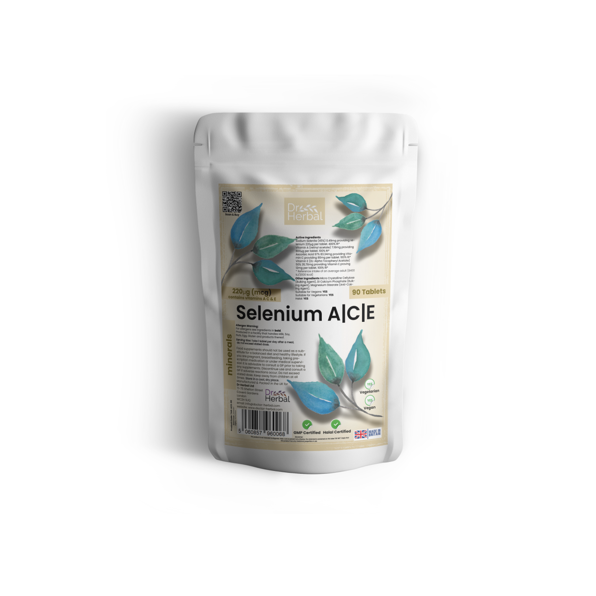 Dr Herbal Selenium ACE Antioxidant Supplement with Vitamins A, C & E – 90 Tablets for Immune & Skin Support