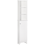 HOMCOM 6-Tier Tall Bathroom Storage Cabinet with Shutter Door – Slim Narrow Unit, White
