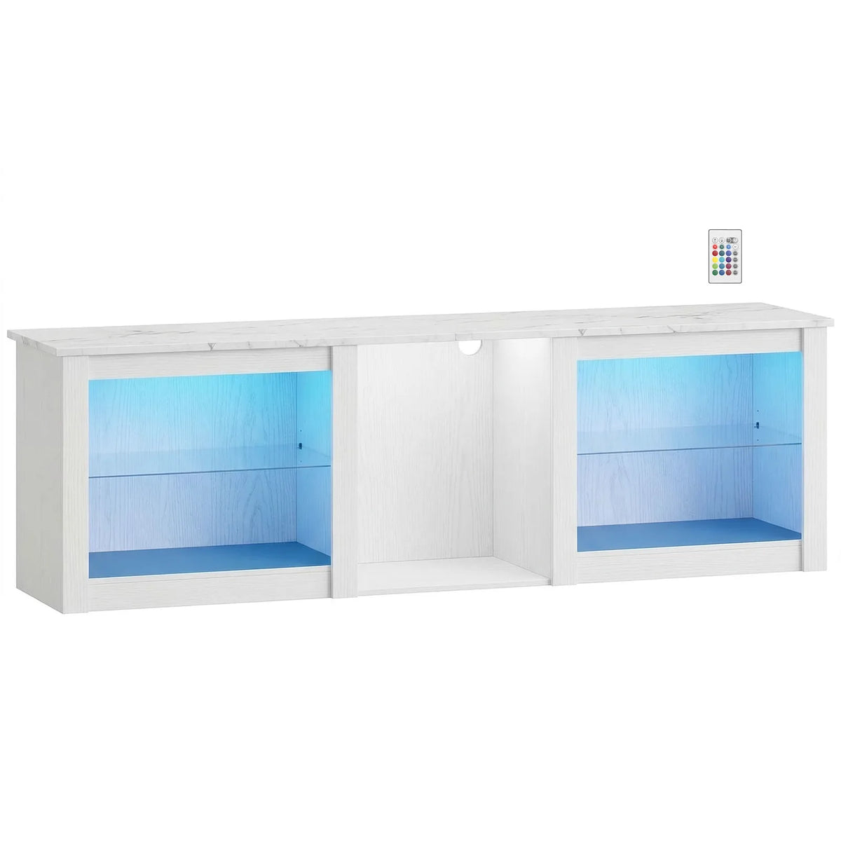 HOMCOM 70in TV Stand with Remote-Controlled LED Lights, Glass Shelves and Cable Management – Media Unit, White