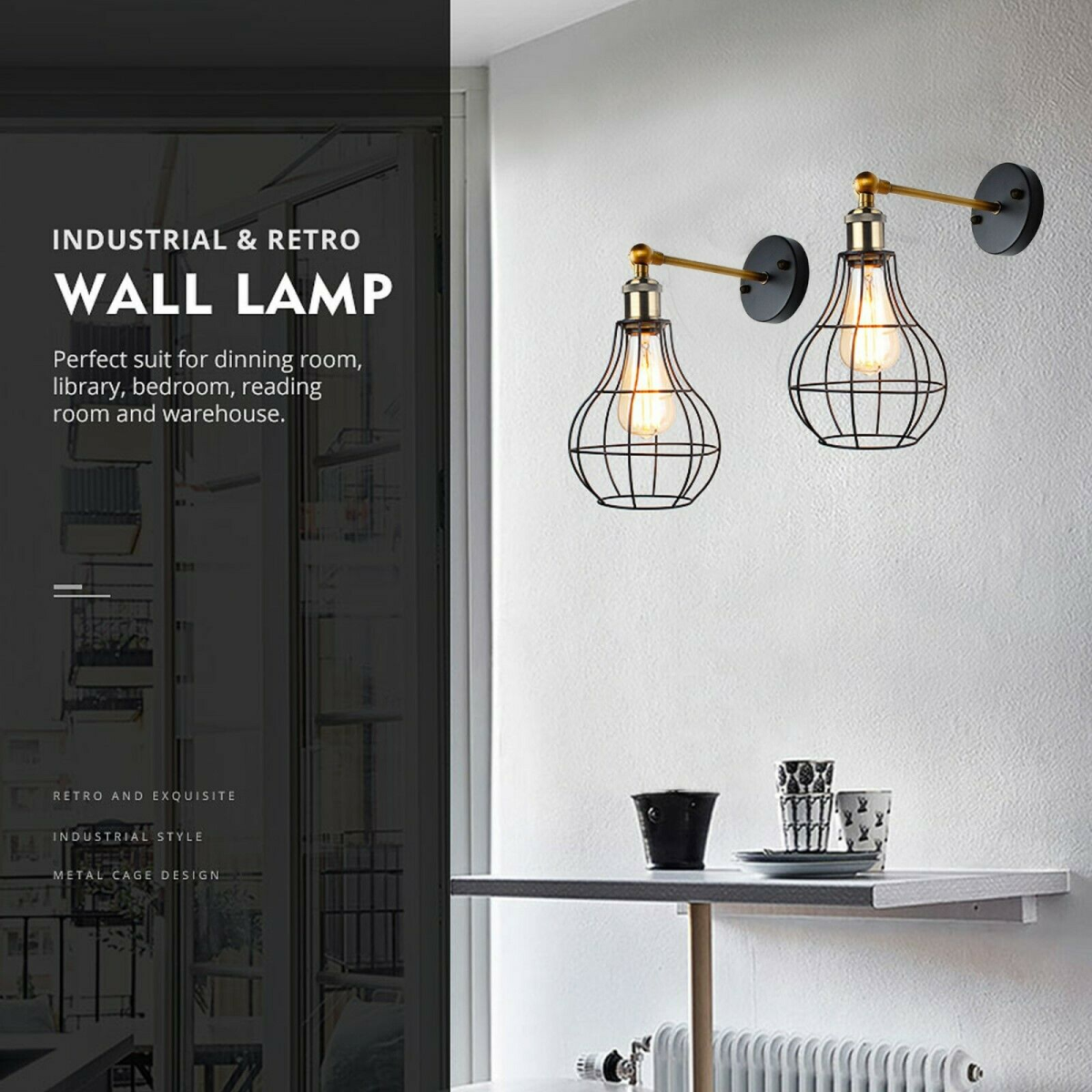 LEDSone Vintage Metal Cage Wall Light with Bulb Included – Modern Wall Sconce for Home Décor, E27