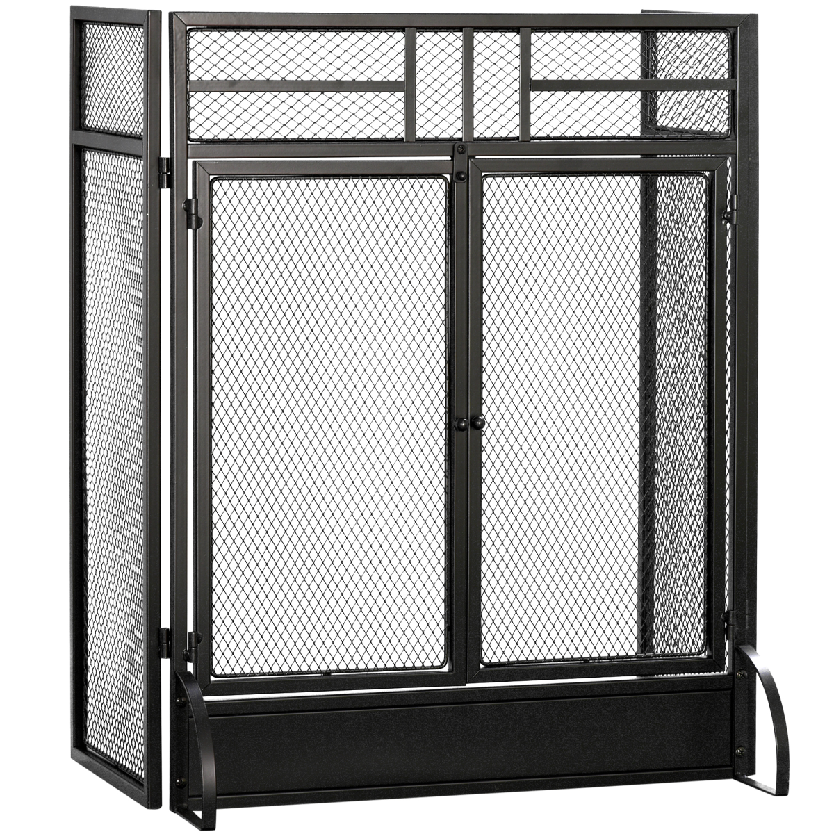 HOMCOM 3-Panel Folding Fireplace Screen with Spark Guard and Metal Mesh Fireguard – Double Access Door, Black
