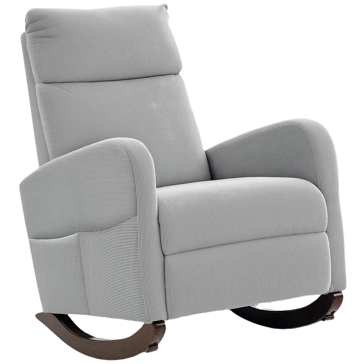 HOMCOM Corduroy Rocking Armchair with Thick Padding and Side Pockets – Relaxing Living Room Chair, Grey