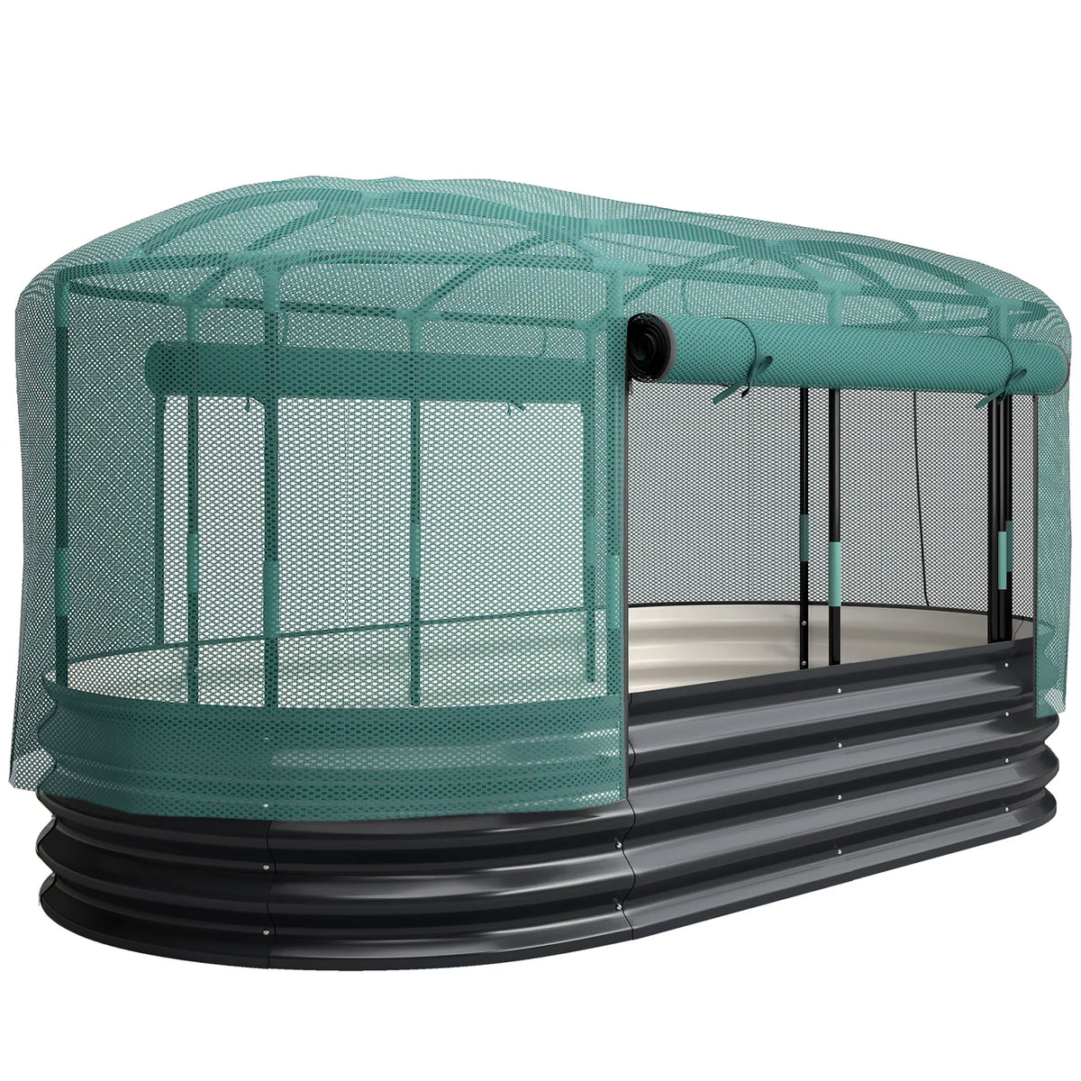 Outsunny Galvanised Raised Garden Bed Kit with Self-Watering System and Mesh Cover, 6 x 3ft – Dark Grey and Green