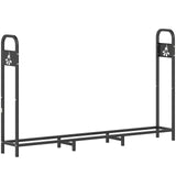 Outsunny 6.5ft Heavy Duty Steel Firewood Log Rack with Bonfire Pattern, 300kg Capacity, Black