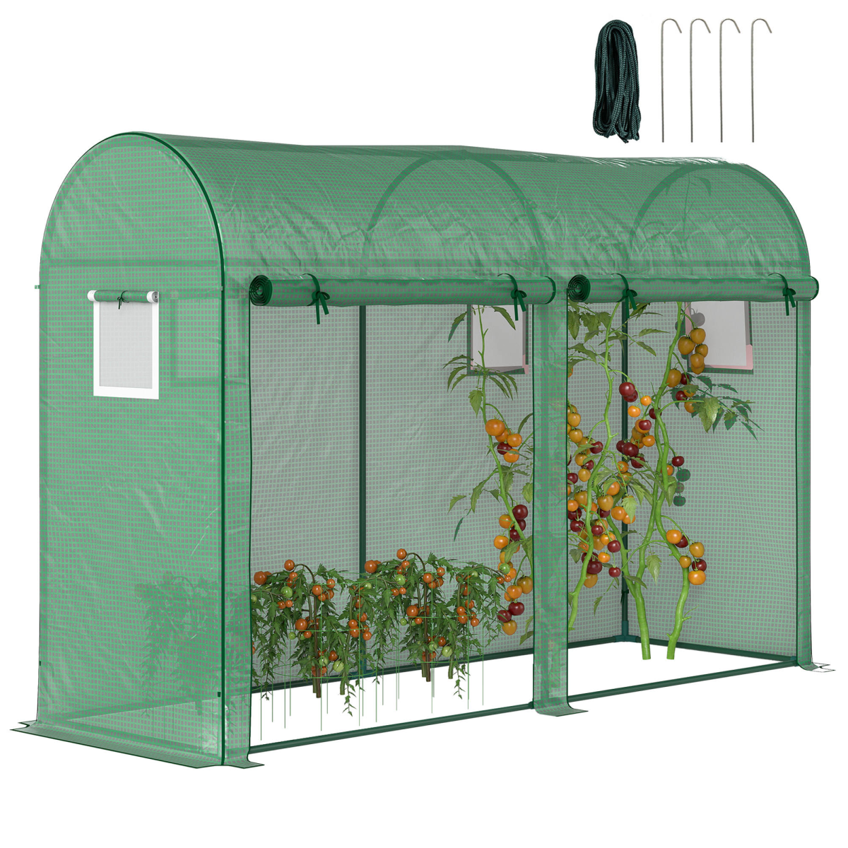 Outsunny Walk-In Greenhouse with 2 Roll-Up Doors & 4 Windows – 3 x 1 x 2m Steel Frame Plant Growing Tunnel