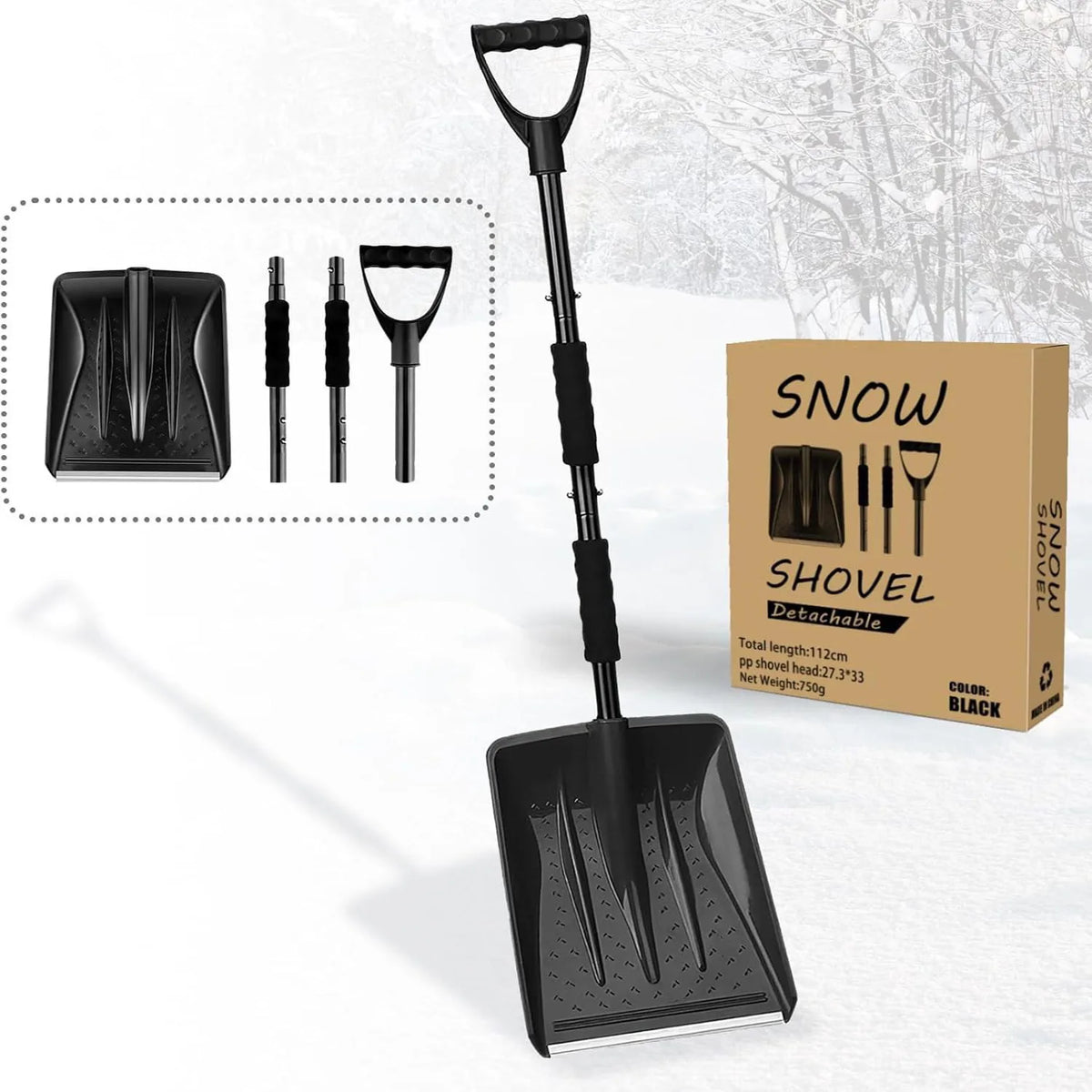 Ice and Snow Plow – Foldable, Removable Design with Extendable Telescopic Handle