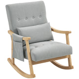 HOMCOM Wood Frame Rocking Accent Chair with 35° Rocking Base, Thick Padding and Side Pocket – Light Grey