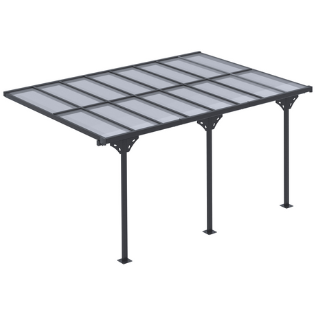 Wall-mounted aluminium patio pergola with polycarbonate roof