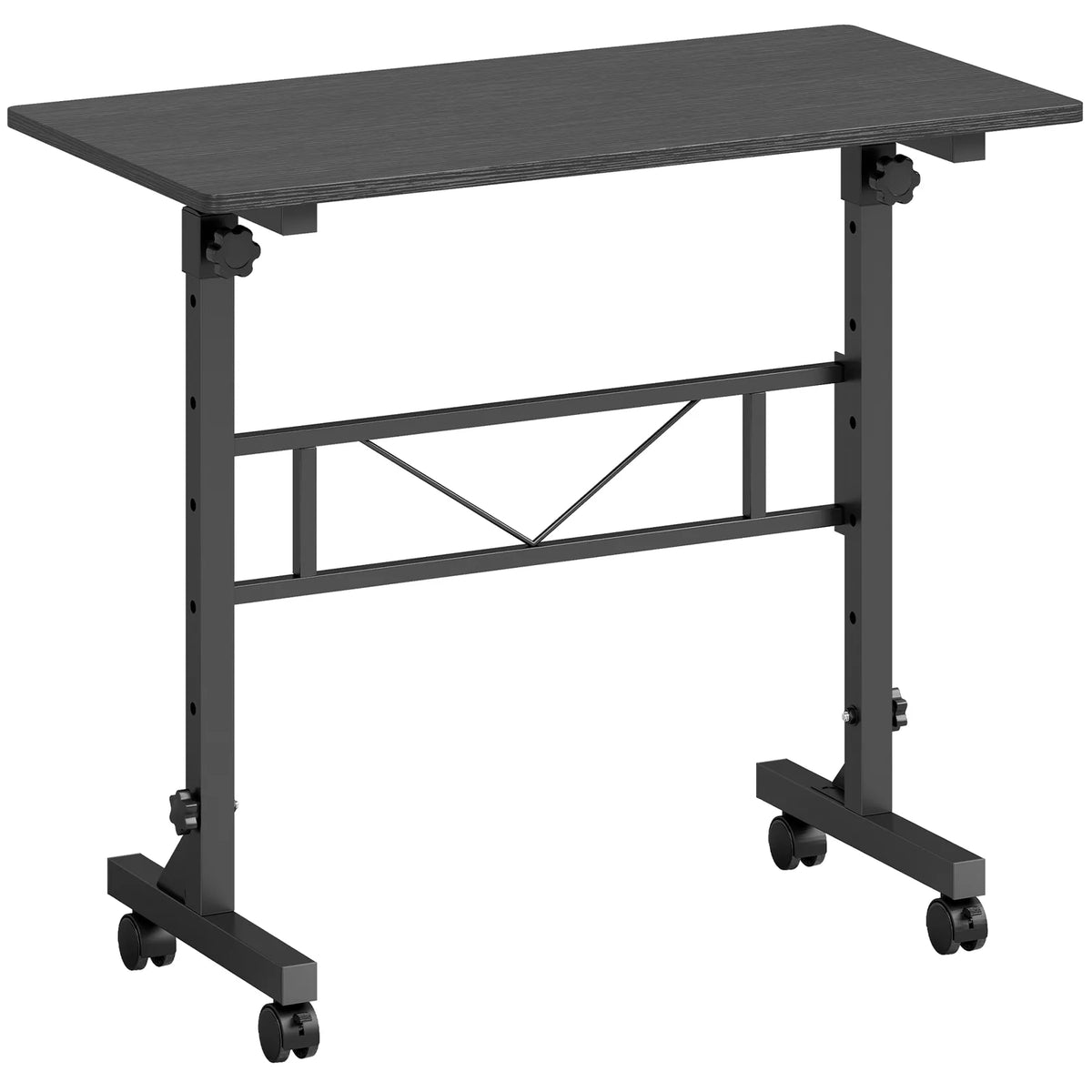 HOMCOM Overbed Table with Height Adjustment and Wheels, 80 x 40 cm – Sofa Side Table and Laptop Desk, Black