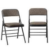 2 Black Patterned Padded Folding Chairs with Soft Seat and Frosted Iron Frame – Conference and Event Seating