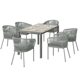 Outsunny 6-Seater PE Rattan Garden Dining Set with Acacia Wood Table & Cushions – Outdoor Furniture, Grey