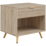HOMCOM Bedside Table with Drawer and Open Compartment – Bedroom Nightstand, Natural Wood Finish
