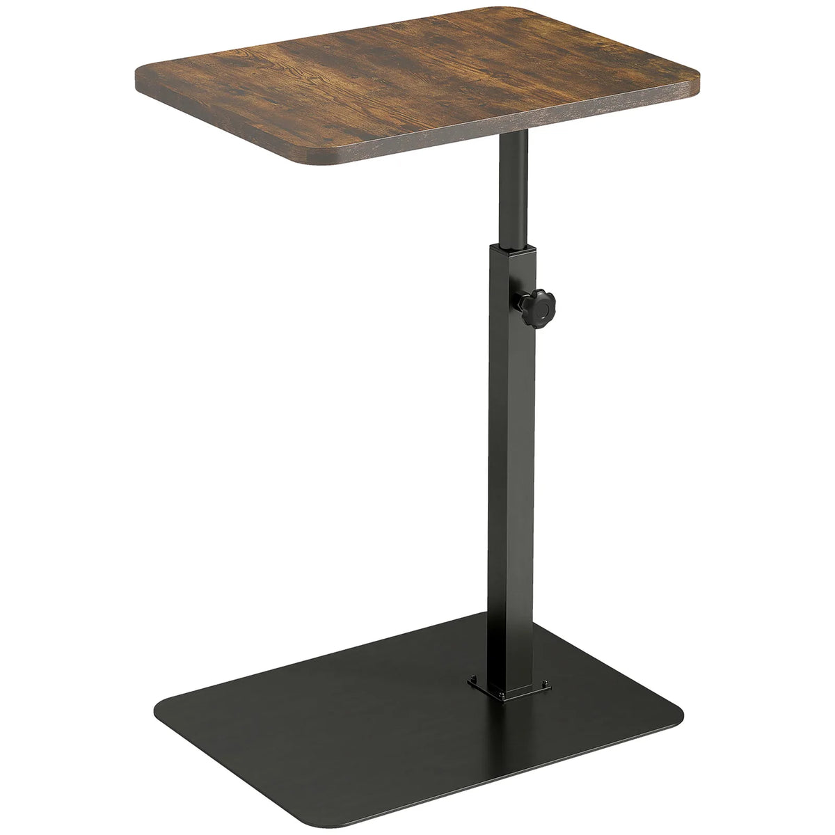 HOMCOM C Shaped Side Table with Adjustable Height 44.5–79 cm – Small End Table with Metal Base, Rustic Brown