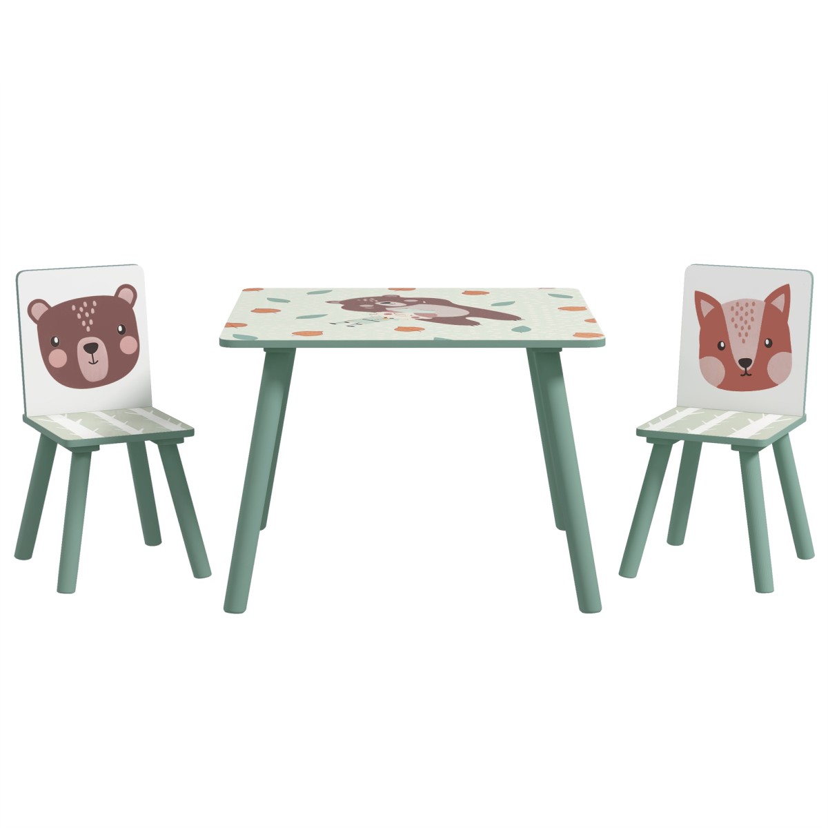 ZONEKIZ Kids Table and 2 Chairs Set with Rounded Edges – Children's Desk for Arts, Crafts & Homework, Green