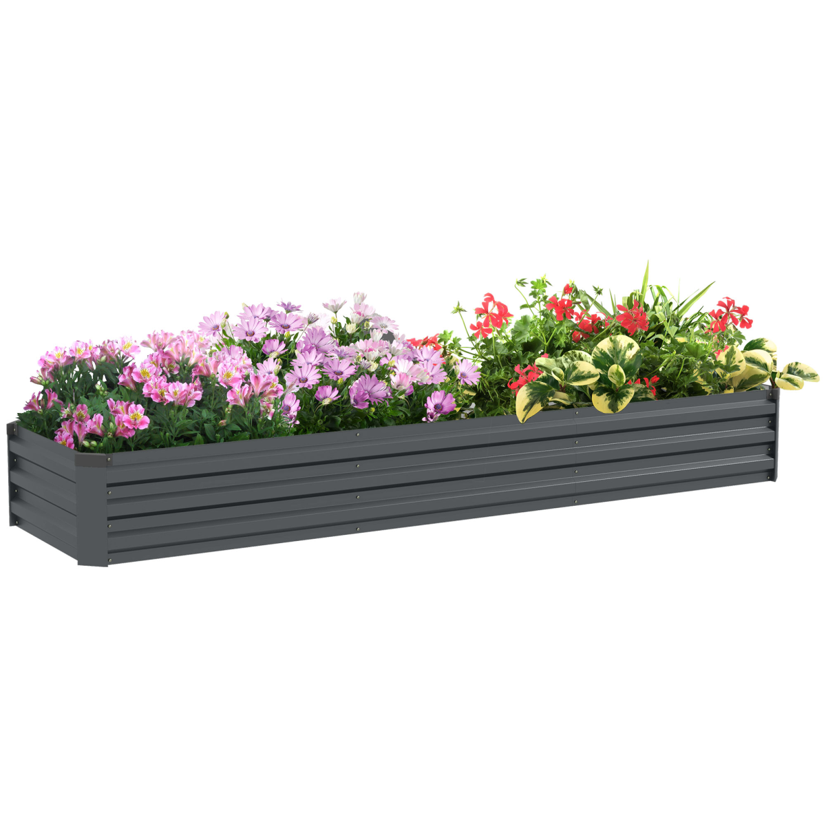 Outsunny Galvanised Steel Raised Garden Bed, 240cm Elevated Planter Box with Open Bottom, Grey