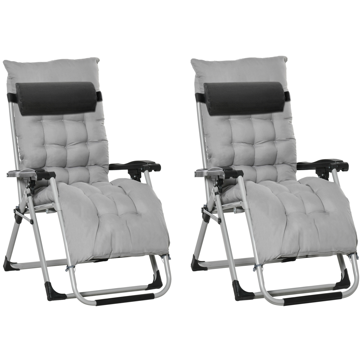 Outsunny 2-Piece Zero Gravity Reclining Chair Set with Cushions – Folding Garden Lounger, Light Grey