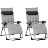 Outsunny 2-Piece Zero Gravity Reclining Chair Set with Cushions – Folding Garden Lounger, Light Grey
