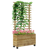 Outsunny Wooden Trellis Planter Box Raised Bed with 4 Wheels & Inner Fabric Bag – Indoor/Outdoor, Natural