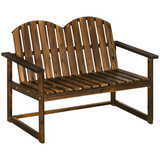 Outsunny Outdoor Wooden Bench for Two – Fir Wood Patio Loveseat with Slatted Backrest, Rustic Look
