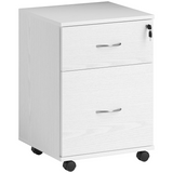 HOMCOM Mobile Office Pedestal Filing Cabinet with 2 Drawers, Lock and Wheels – Under Desk Storage, White