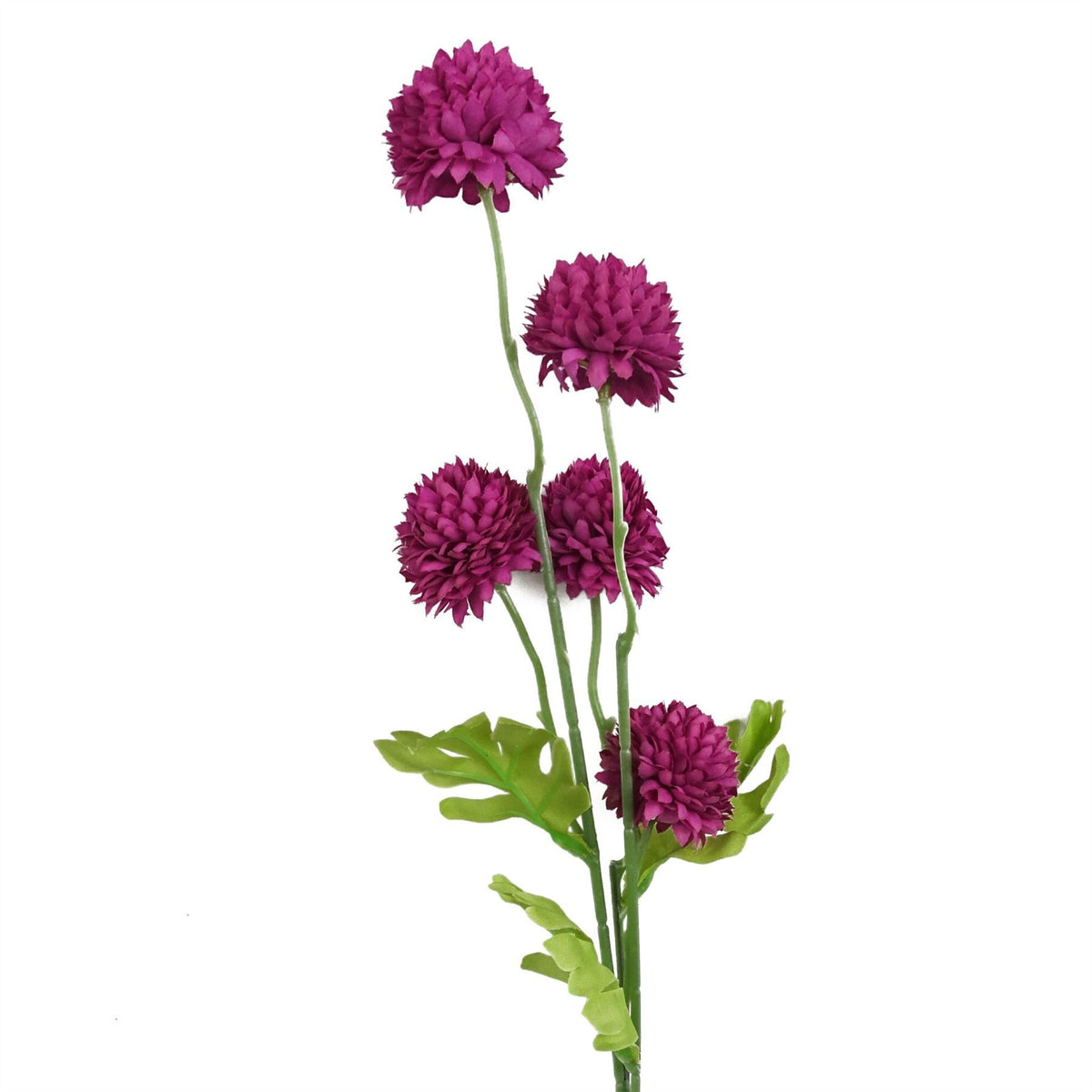 Leaf Dahlia Pompom Artificial Flower Stem with Five Blooms and Wired Stem – 50cm Home Decor, Pink
