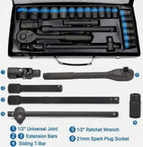 Heavy Duty 1/2" Ratchet Wrench and Metric Socket Set, 8–32mm – Chrome Vanadium Steel with Metal Case
