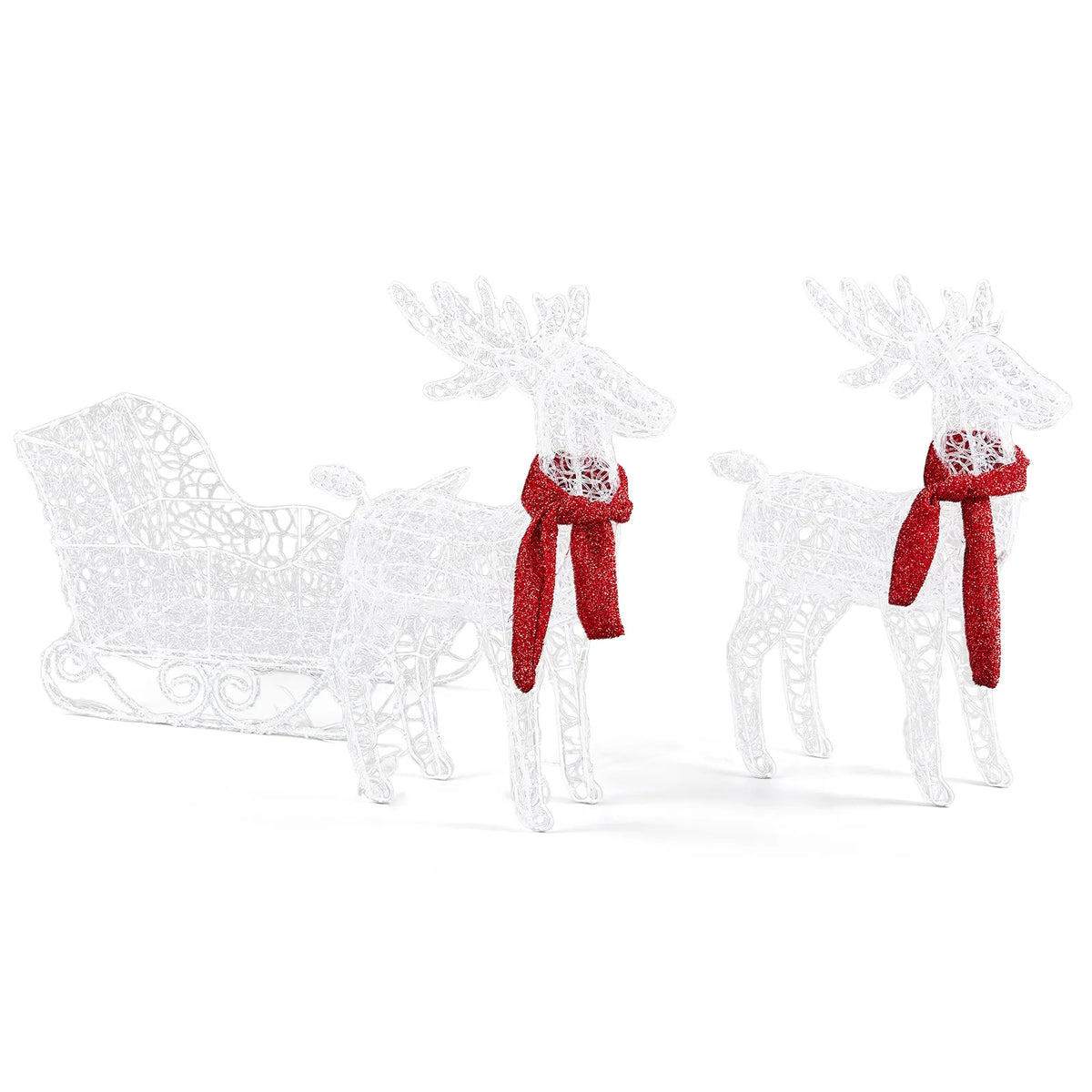 Light-Up Reindeer and Sleigh Christmas Decoration – 73cm, 240 White LEDs, UK Plug