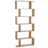 6-Tier Modern S-Shaped Wooden Shelf Storage Unit – Bookcase & Display Cabinet for Home Office, Oak Colour